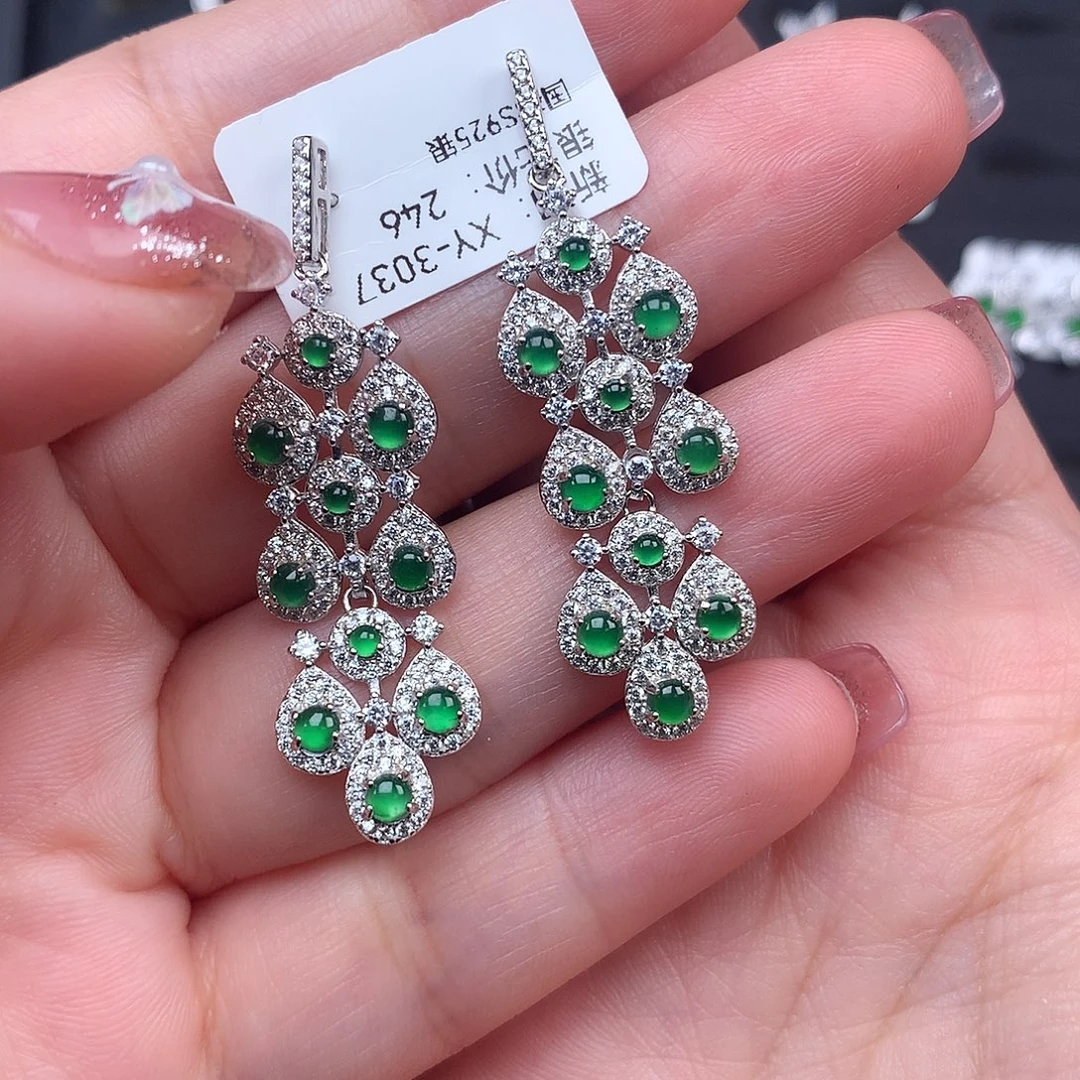 贺****翡翠银S925镶嵌耳饰