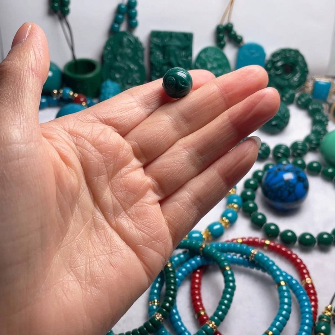 石材你****吗卡12老油绿博古圆珠