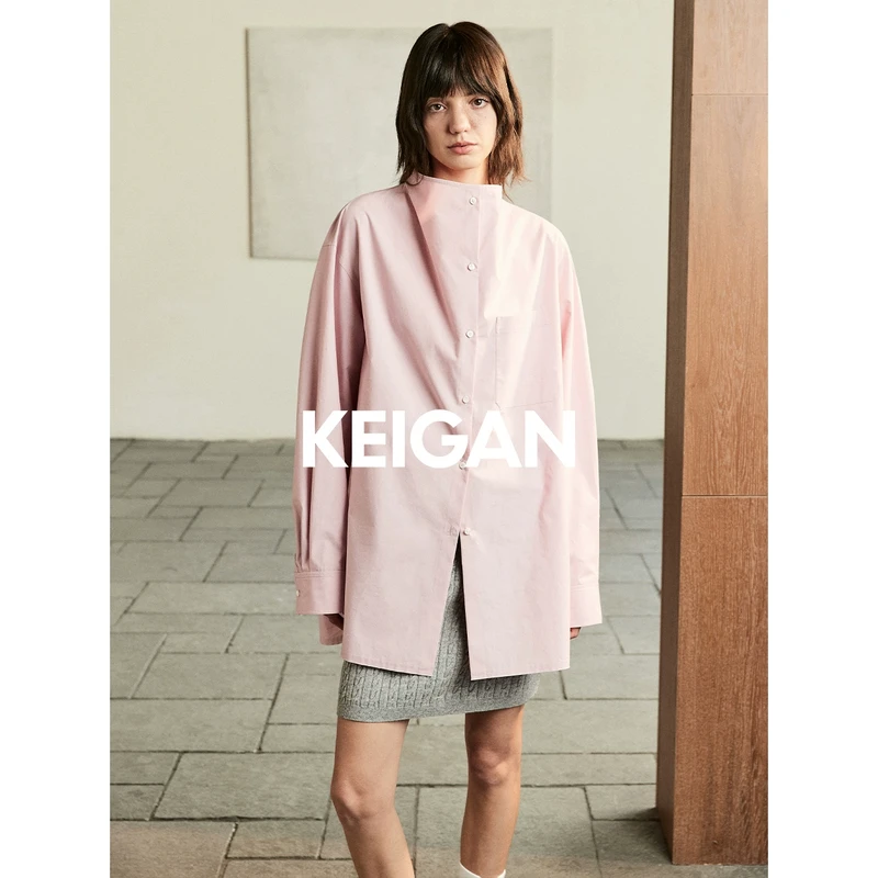 KEIGAN/开间四季定纺高支SUPIMA匹马棉沙漏纽扣领宽松口袋衬衫