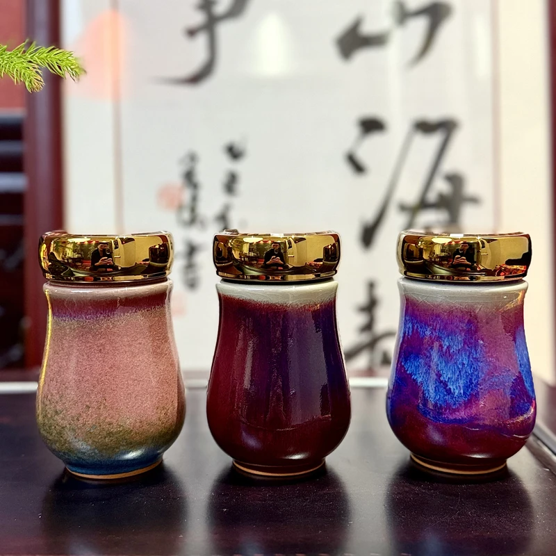 新款钧瓷水杯保温杯纯手工窑变国风养生便携办公室水杯中秋送礼