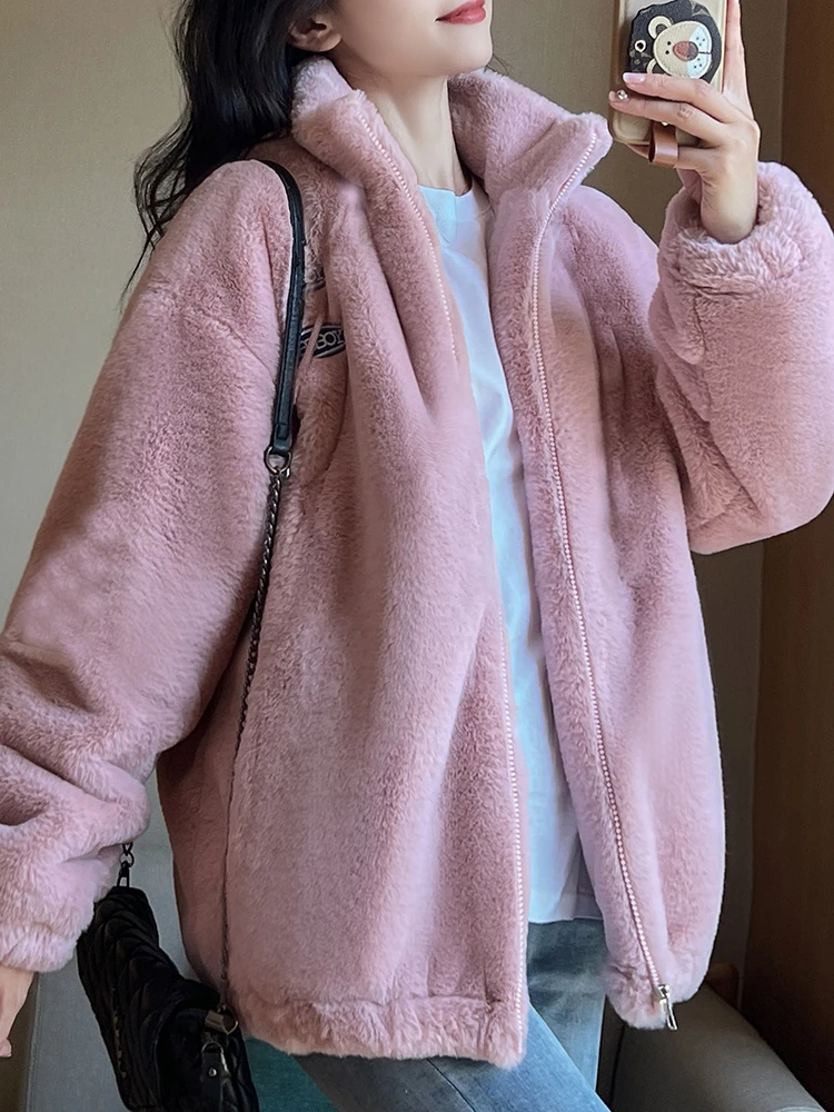 BG韩版新款加厚毛毛外套毛绒绒外套保暖棉服女秋冬宽松上衣5