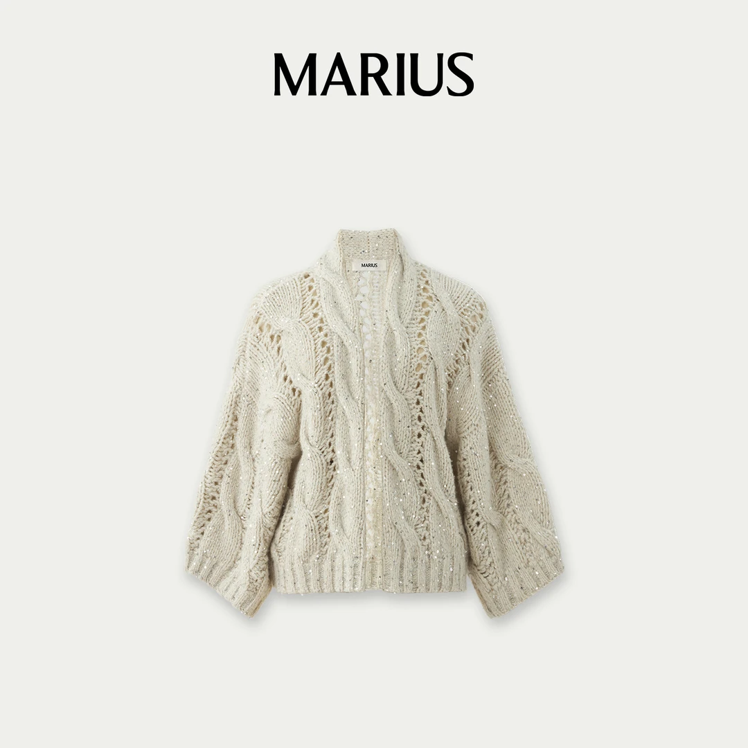 MARIUS-M-‘满天星’珠片绞花针织开衫
