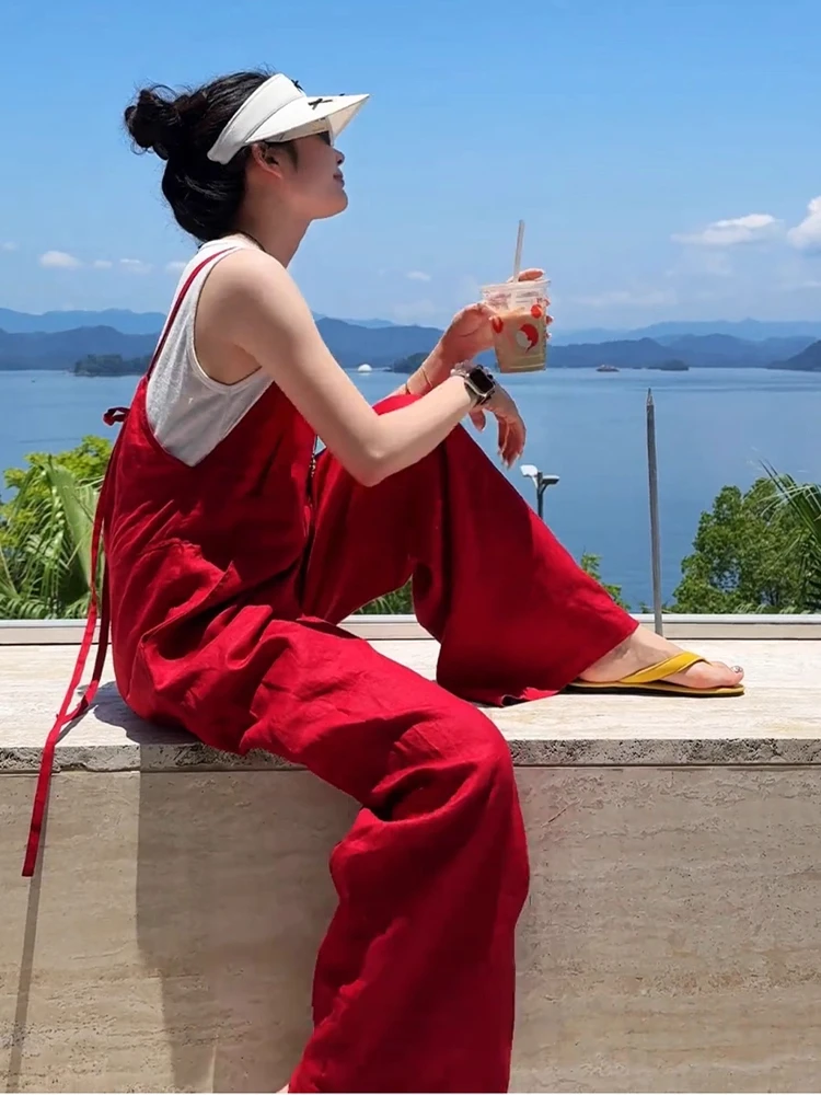 夏日巨好看的大方得体穿搭一整套小个子绝美漂亮背带裤两件套装女