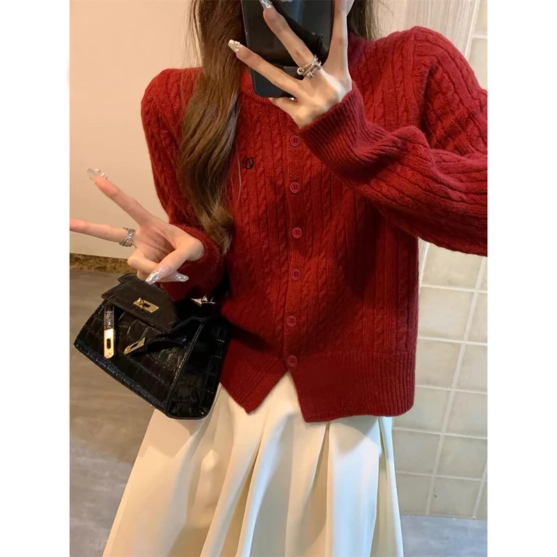 【米白色】开衫外套3598超柔软高品圆领针织毛衣