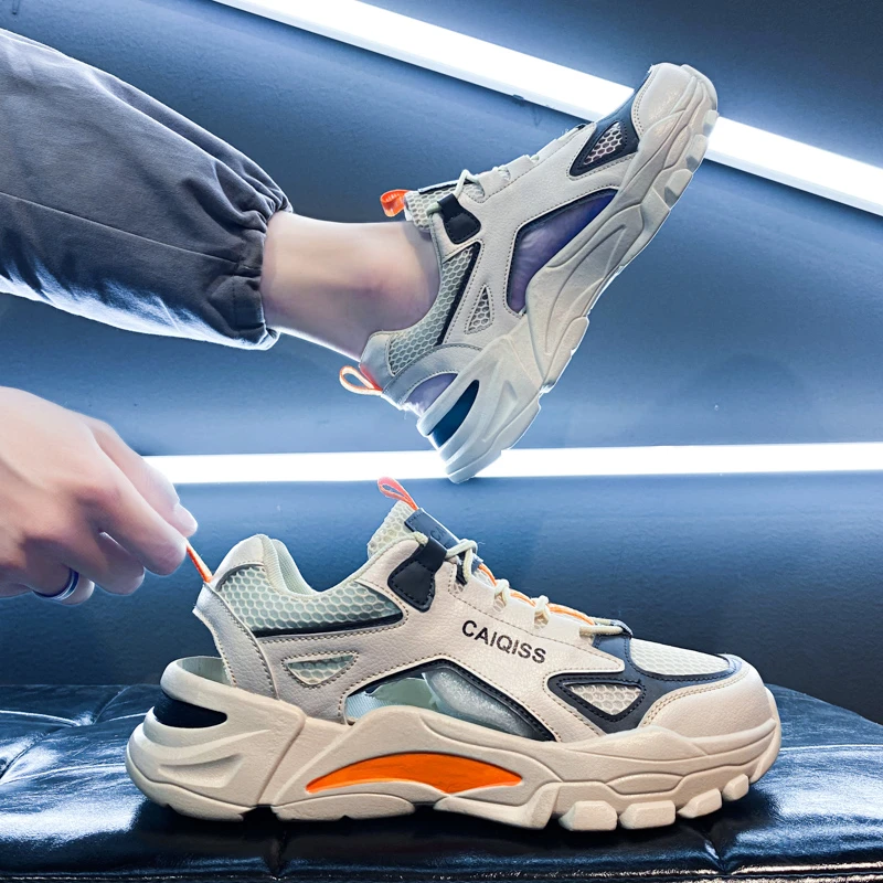 凉鞋男款秋季新款网面透气运动鞋男士开车两穿薄款镂空防臭沙滩鞋