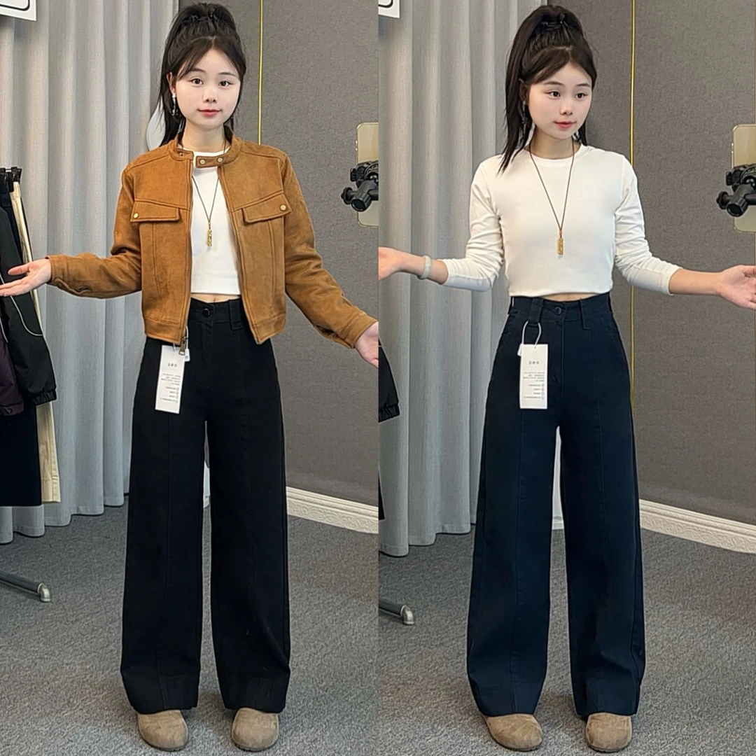 美式复古直筒休闲牛仔裤女小个子高腰宽松显瘦长裤百搭垂感阔腿裤