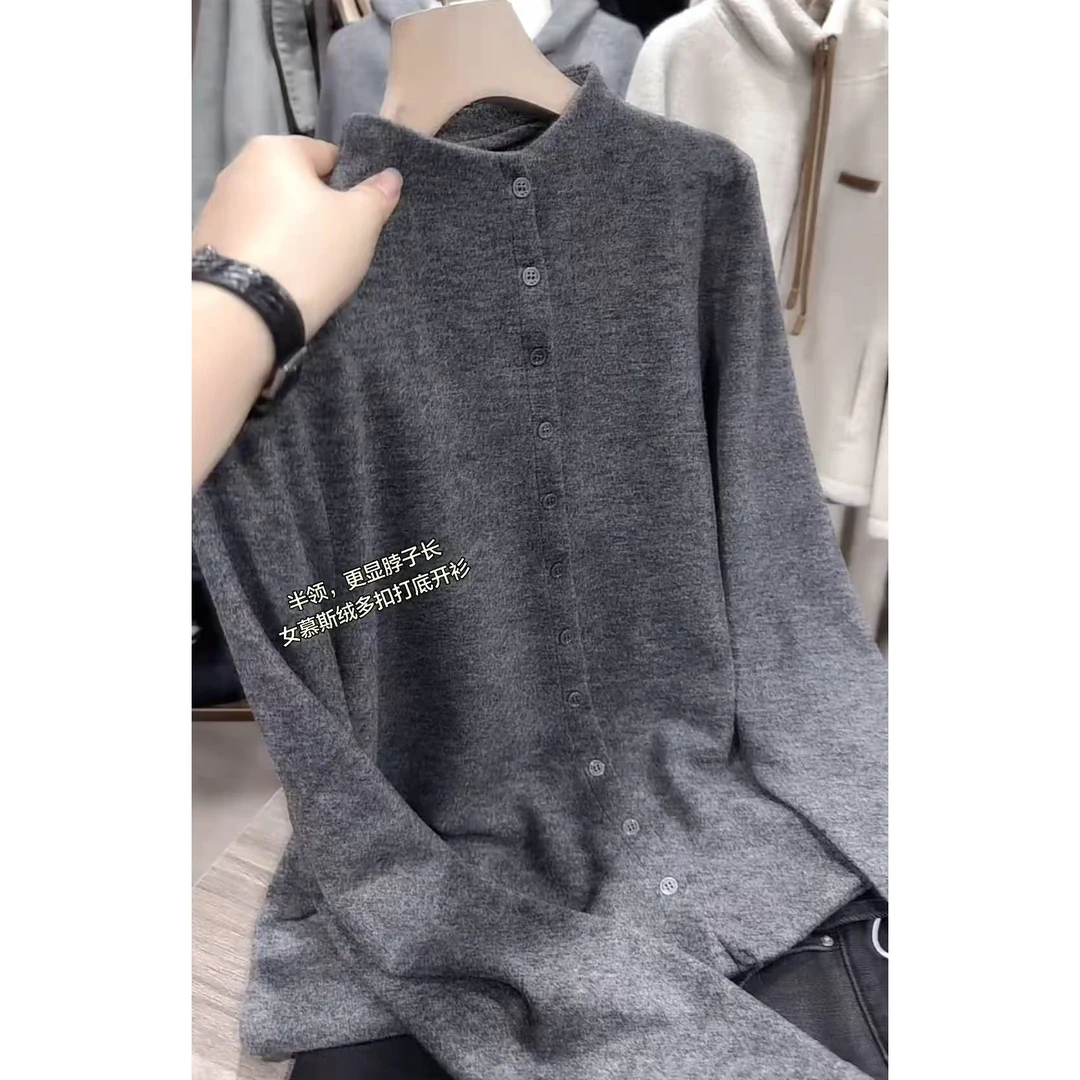 慵懒风时尚减龄穿搭2025年秋冬针织保暖衫半领女爆款上衣长袖显瘦