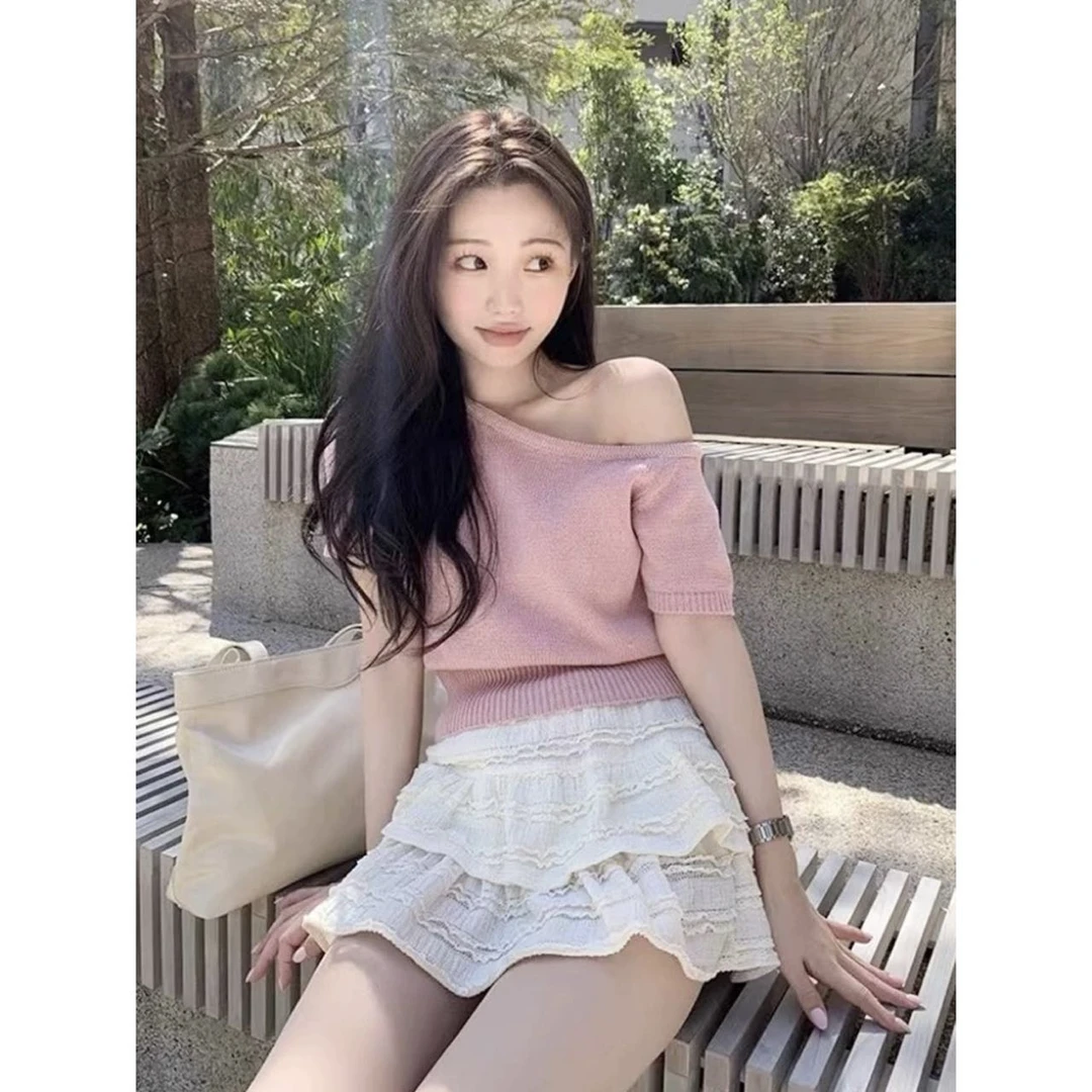 法式时尚糖果色纯欲风甜美减龄简约休闲收腰显瘦针织T恤251#0.12