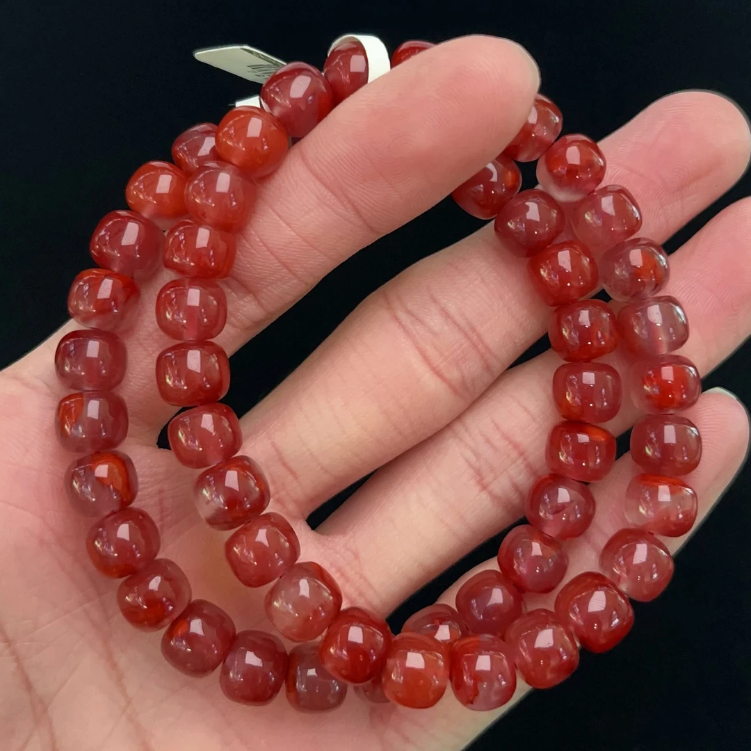 137C30凉山瓦西料南红玫锦牛血红老型单圈手串多样性发其一