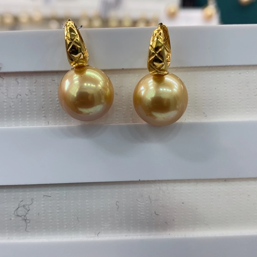 海水珍珠耳饰18K金镶嵌12-13m m
