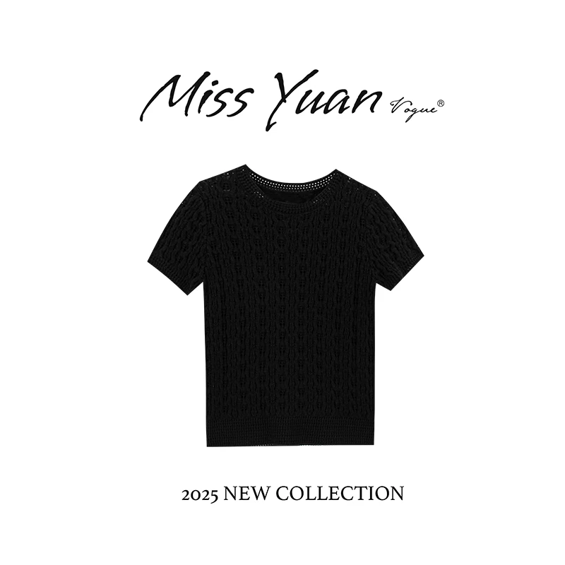 M.Y媛总 2025年秋季镂空毛针织衫轻奢时尚短袖上衣MY1961D