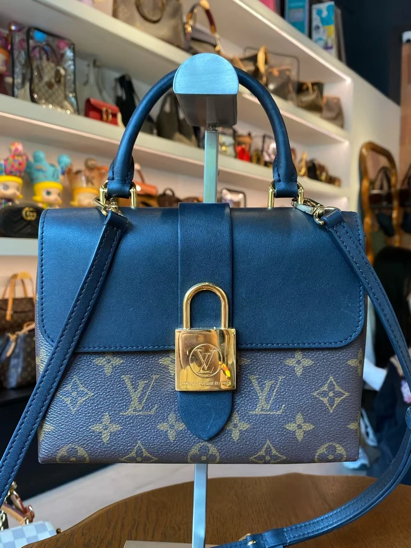 99新 LouisVuitton/路易威登 大力中古/lock 黑色锁头单肩手提