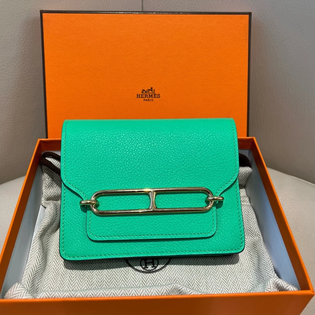 99新 Hermes/爱马仕 爱马仕爱马仕猪鼻子slim竹子绿单肩钱包93480