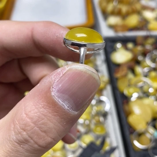 蜜蜡裸石银S925镶嵌戒指