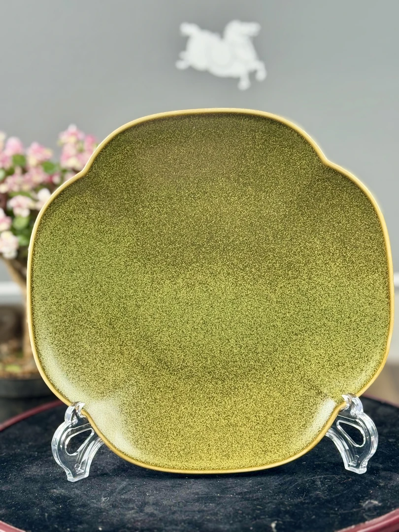 景德镇茶叶末8寸无极四方转角盘