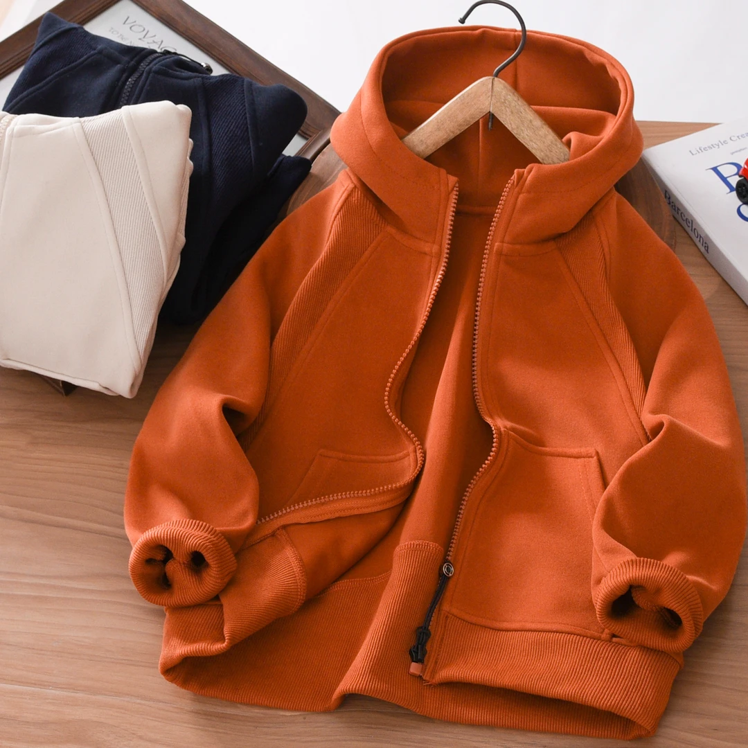 男童连帽外套春秋季2025新款中大童男孩纯色抗风纳米绒儿童装夹克