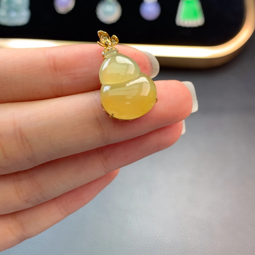 翡翠18K金镶嵌挂件48小时鉴赏期  退货不扣服务费