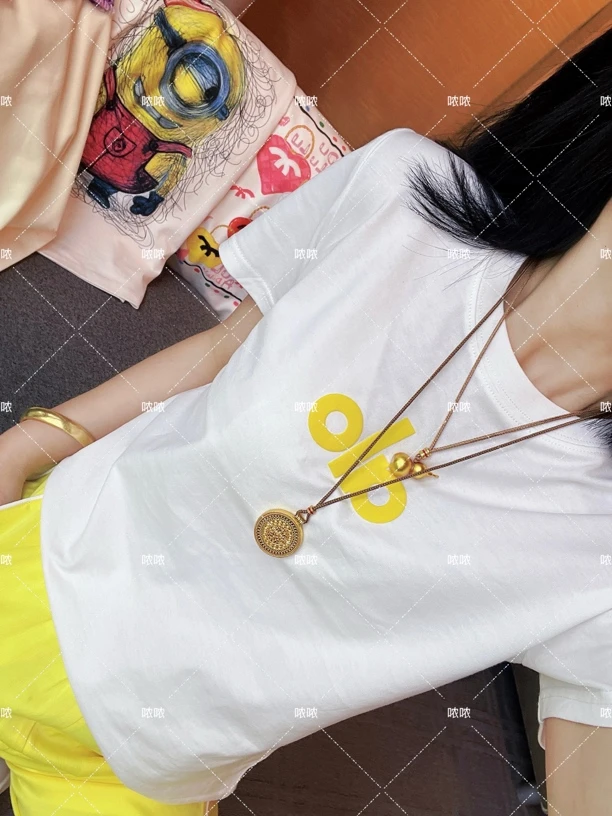 哝NONG【黄色字母】-2025春夏百搭T恤简约美式字母短袖上衣0692533