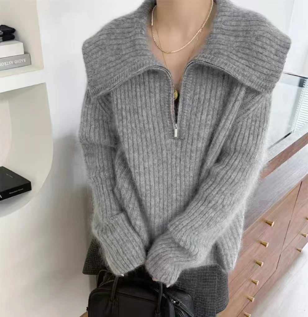 【24】2024年新款气质长袖80-140斤简约宽松休闲针织衫