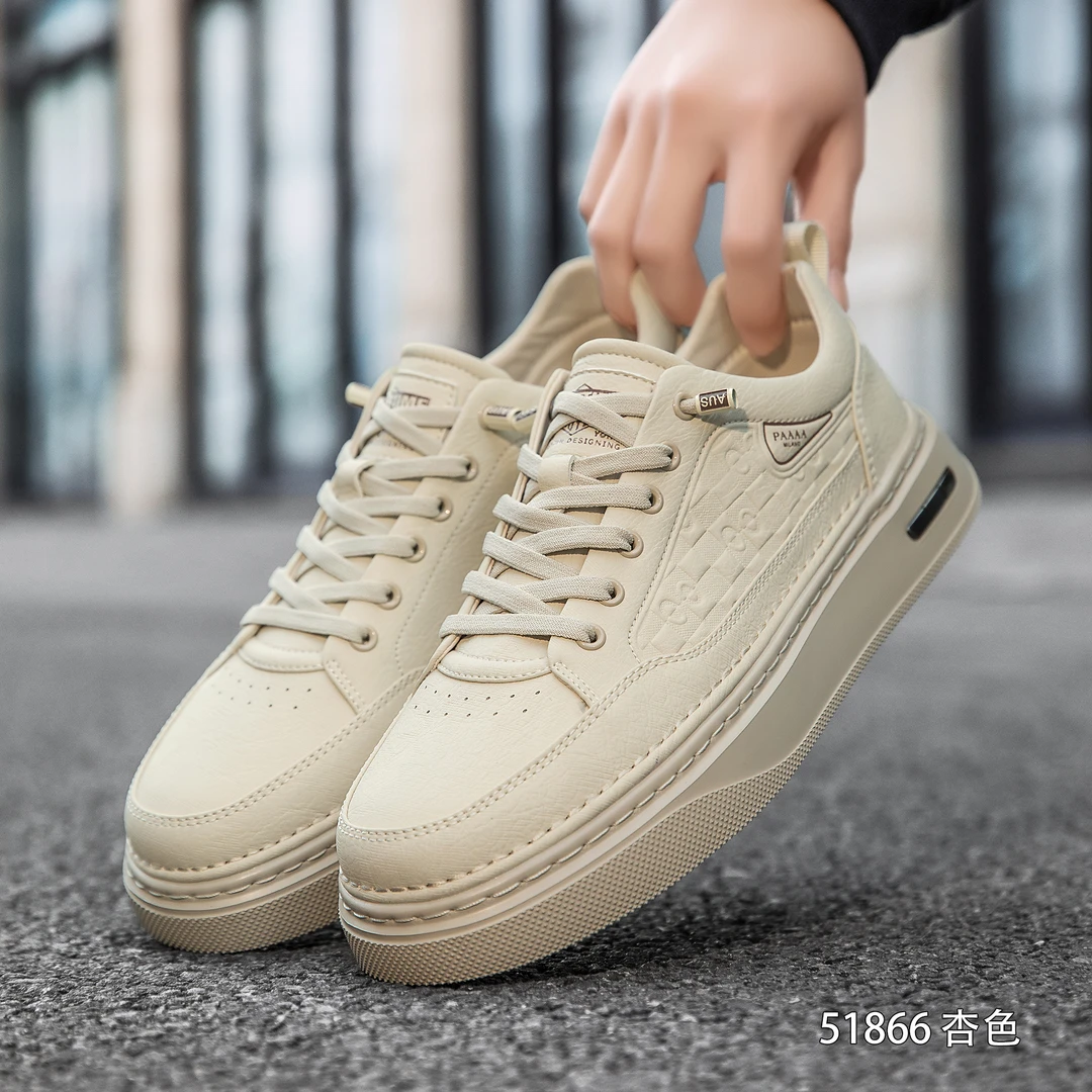 新款头层牛皮休闲商务运动板鞋百搭透气秋冬季厚底男士时尚男鞋