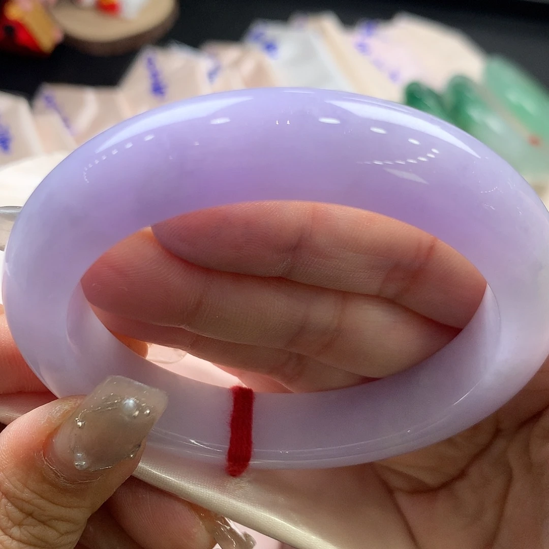 翡翠未镶嵌手镯58.6冰胶粉紫大漏