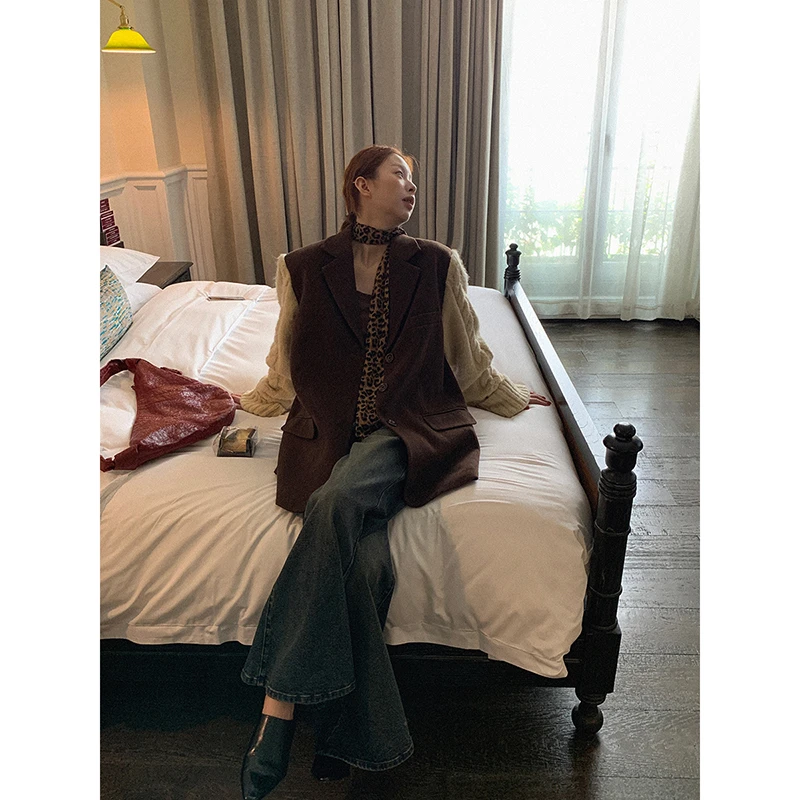 【秋秋清仓】冬季复古设计感拼接针织毛衣HD西装外套244U2740