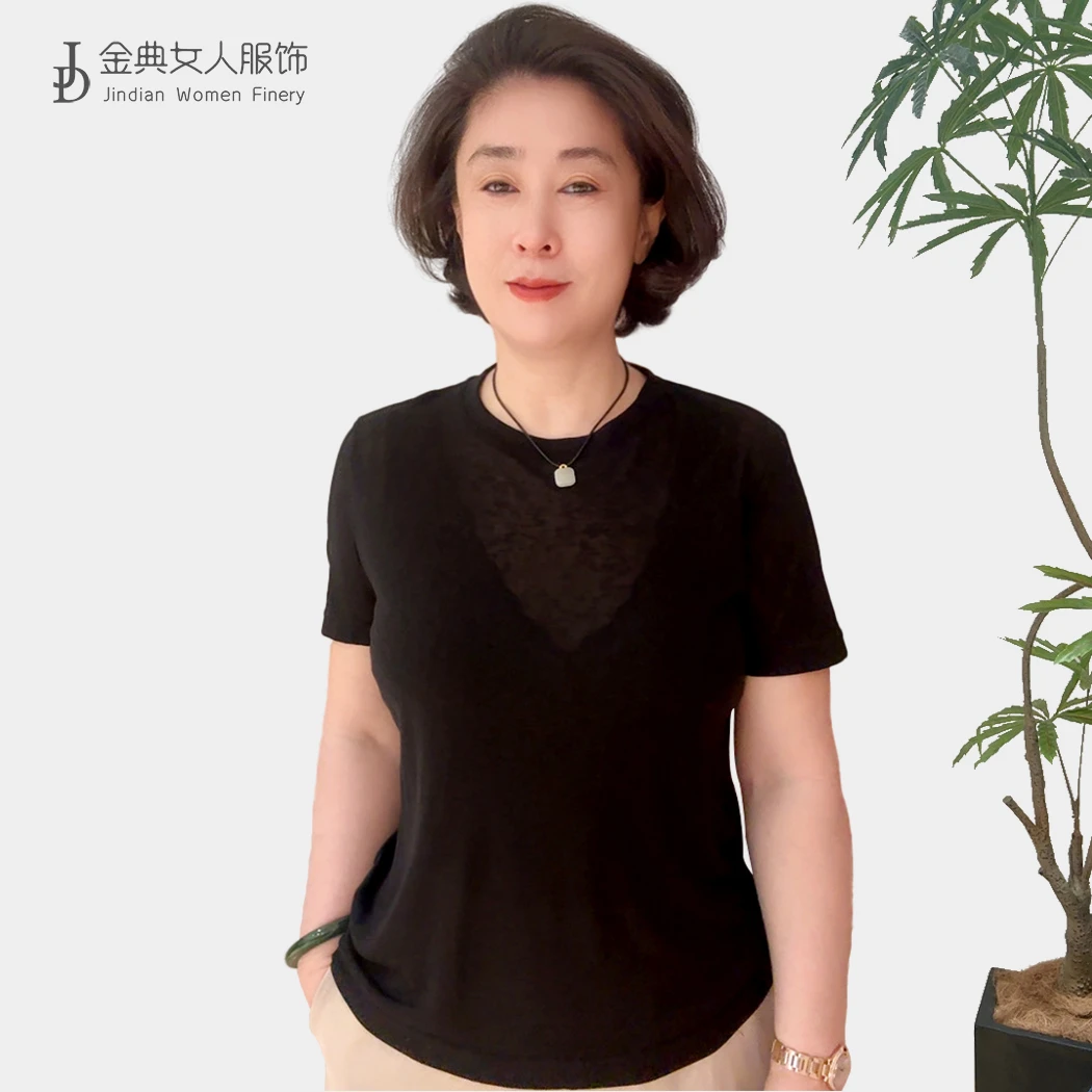【金典女人服饰】夏季新款短袖醋酸雪花天丝T恤   百搭女士上衣8719