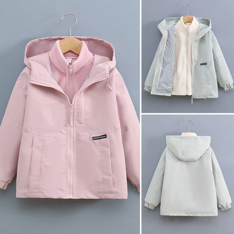 女童防水三合一冲锋衣外套新款中大童加绒加厚儿童秋冬可拆卸上衣