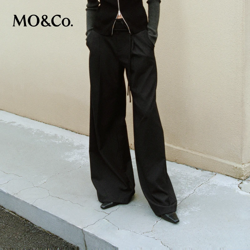 MOCO长裤秋含绵羊毛新中式中腰宽松垂感休闲裤MBD3PATT09
