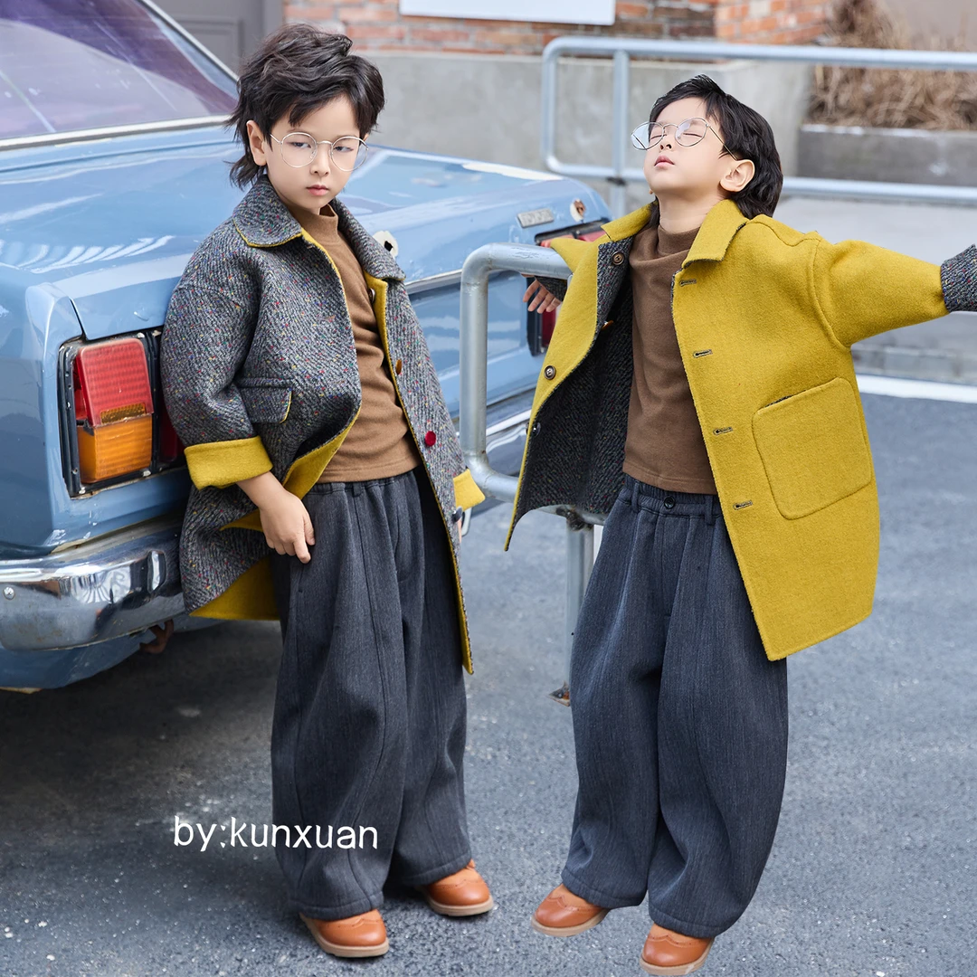 【琨萱】“巴黎旧梦”男童冬款撞色设计美丽诺羊毛两面穿大衣WI67S105