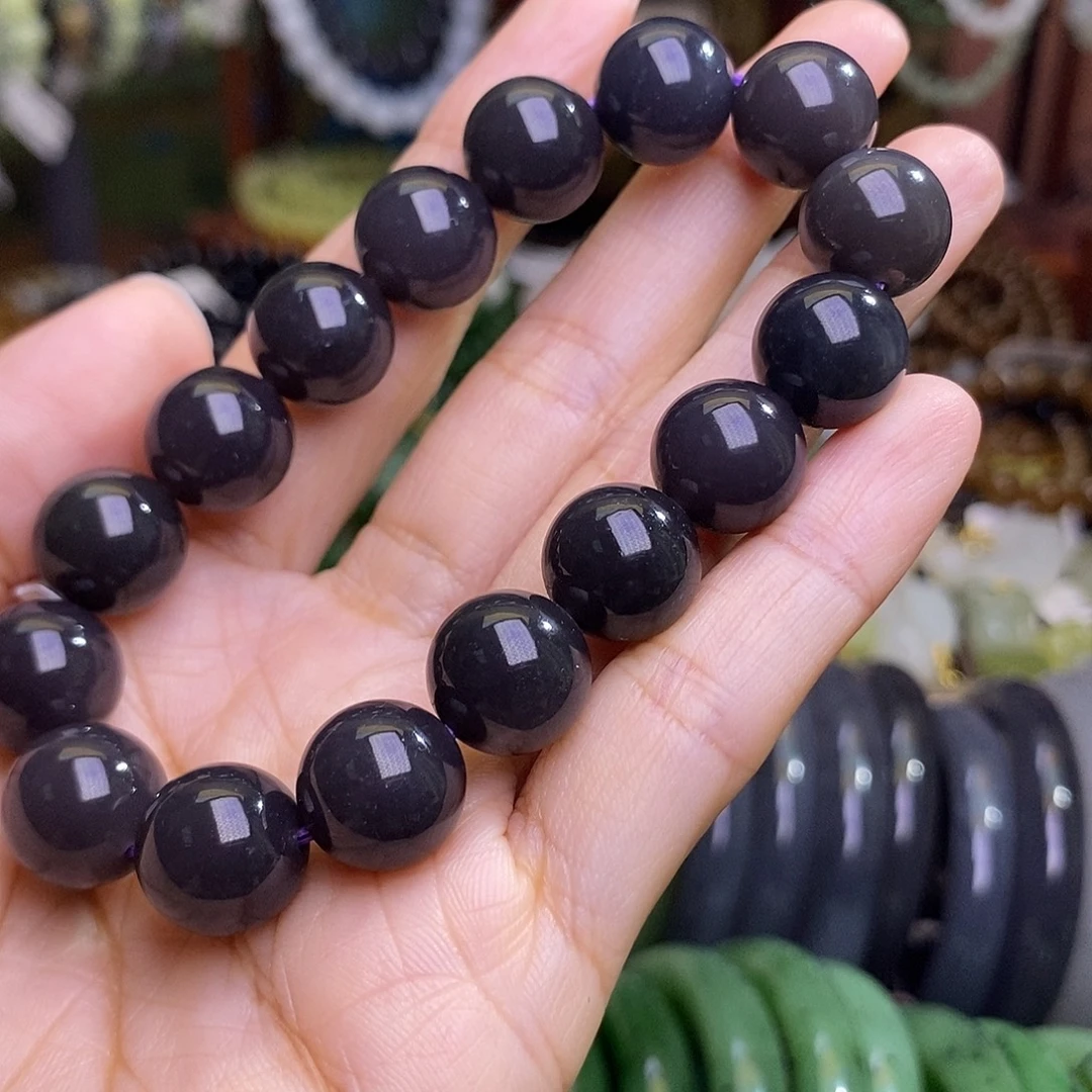 和田玉未镶嵌颈饰浓烟紫脂膏级手串约12MM