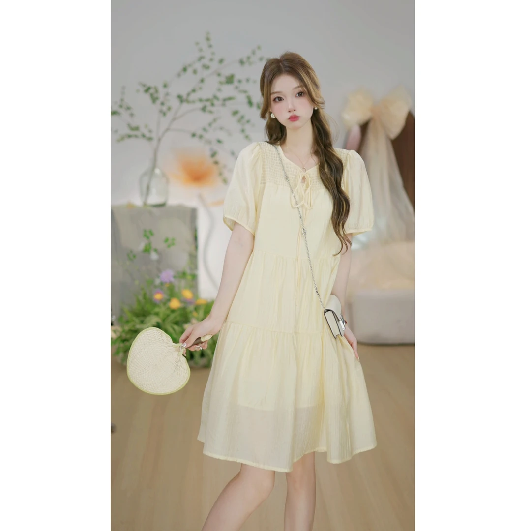 【逆风蓝调E】新款宽松减龄清新中长裙拼接打揽显瘦连衣裙