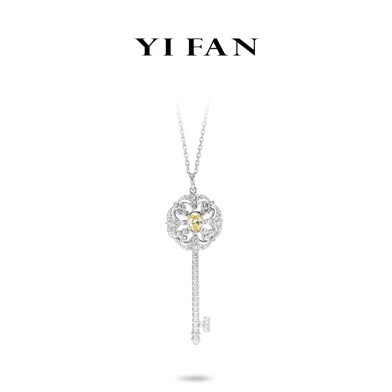 吊坠925银合成锆石 一梵  2170-满钻轻奢黄钥匙时尚项链058