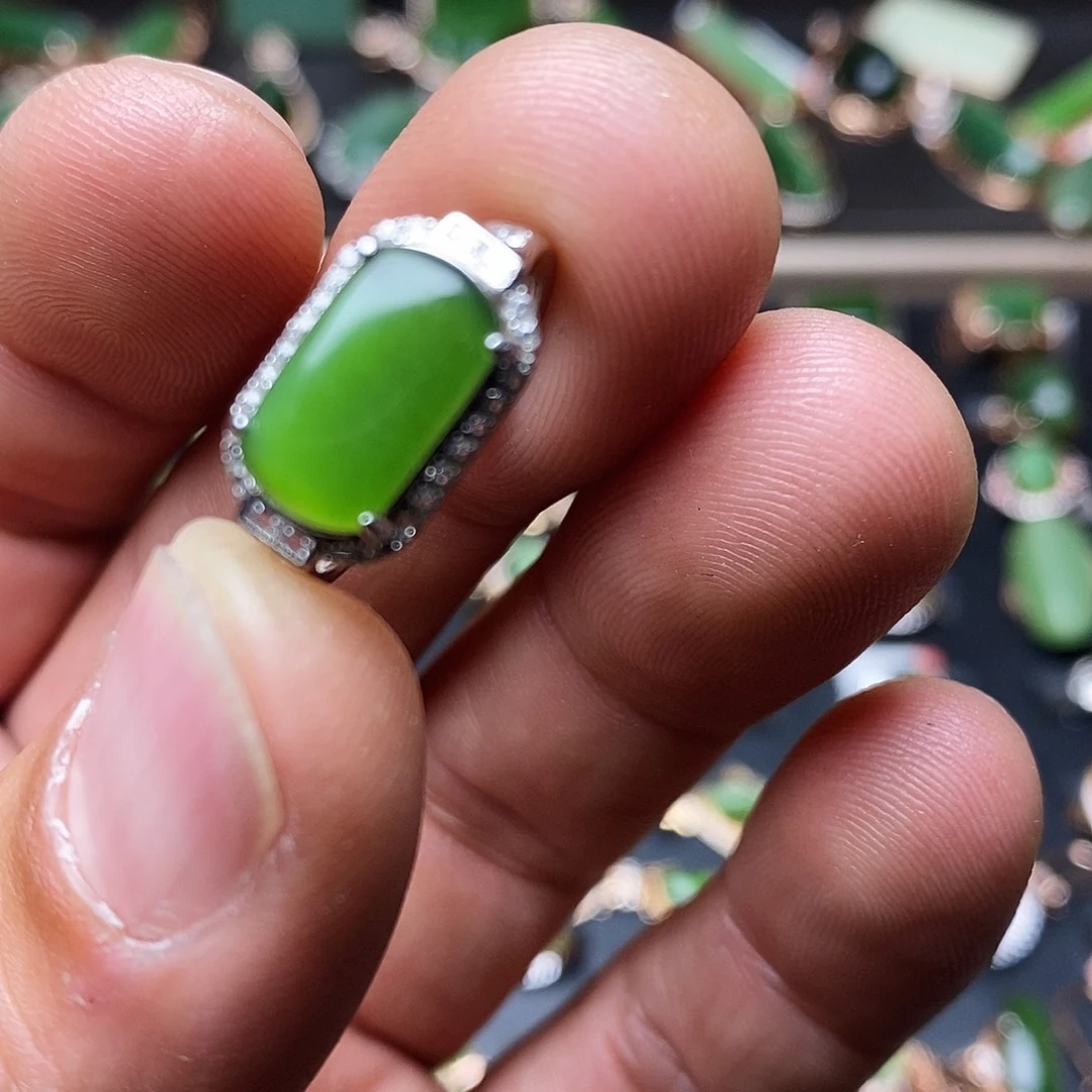 和田玉（碧玉）戒指银S925镶嵌✨***?