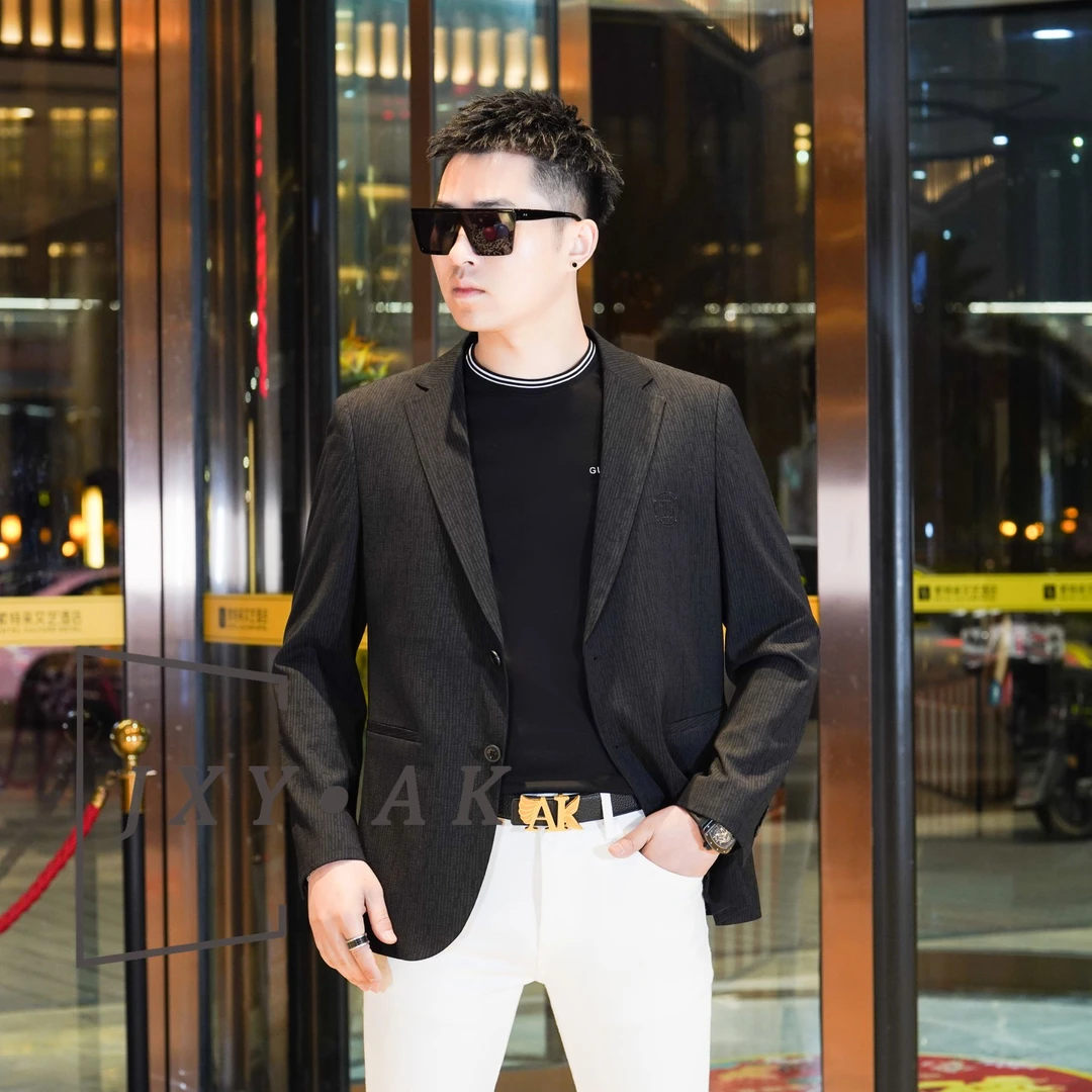AK/春季新款休闲西装男外套时尚潮流轻奢商务休闲西服夹克男装