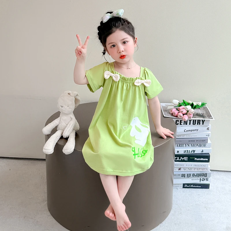 女童睡裙女夏季纯棉新款短袖小女孩公主裙宝宝家居裙子儿童睡衣裙