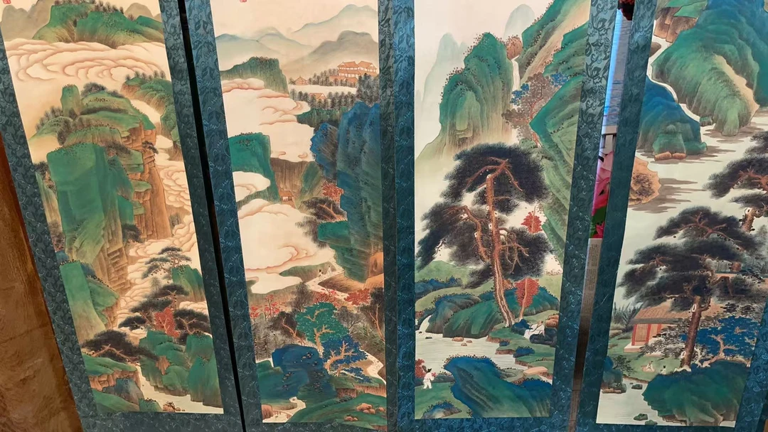 精品现代装饰画松崖逸事四条屏一套