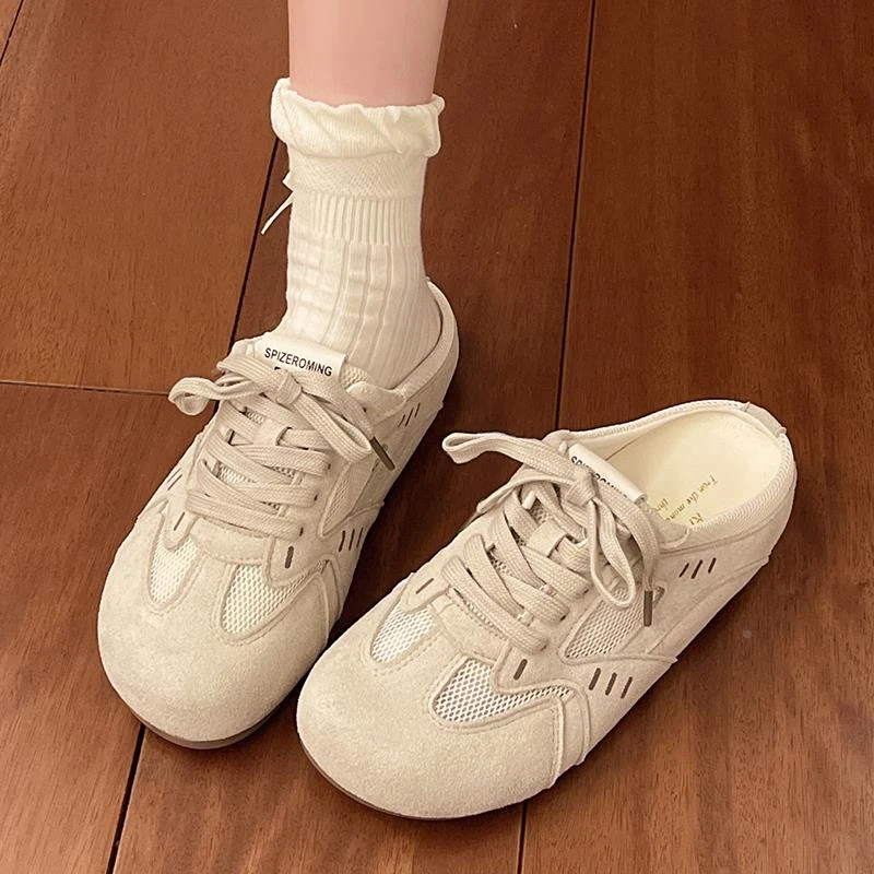 PinkAvril厚底内增高包头半拖鞋女外穿2025新款春夏黄色德训鞋超