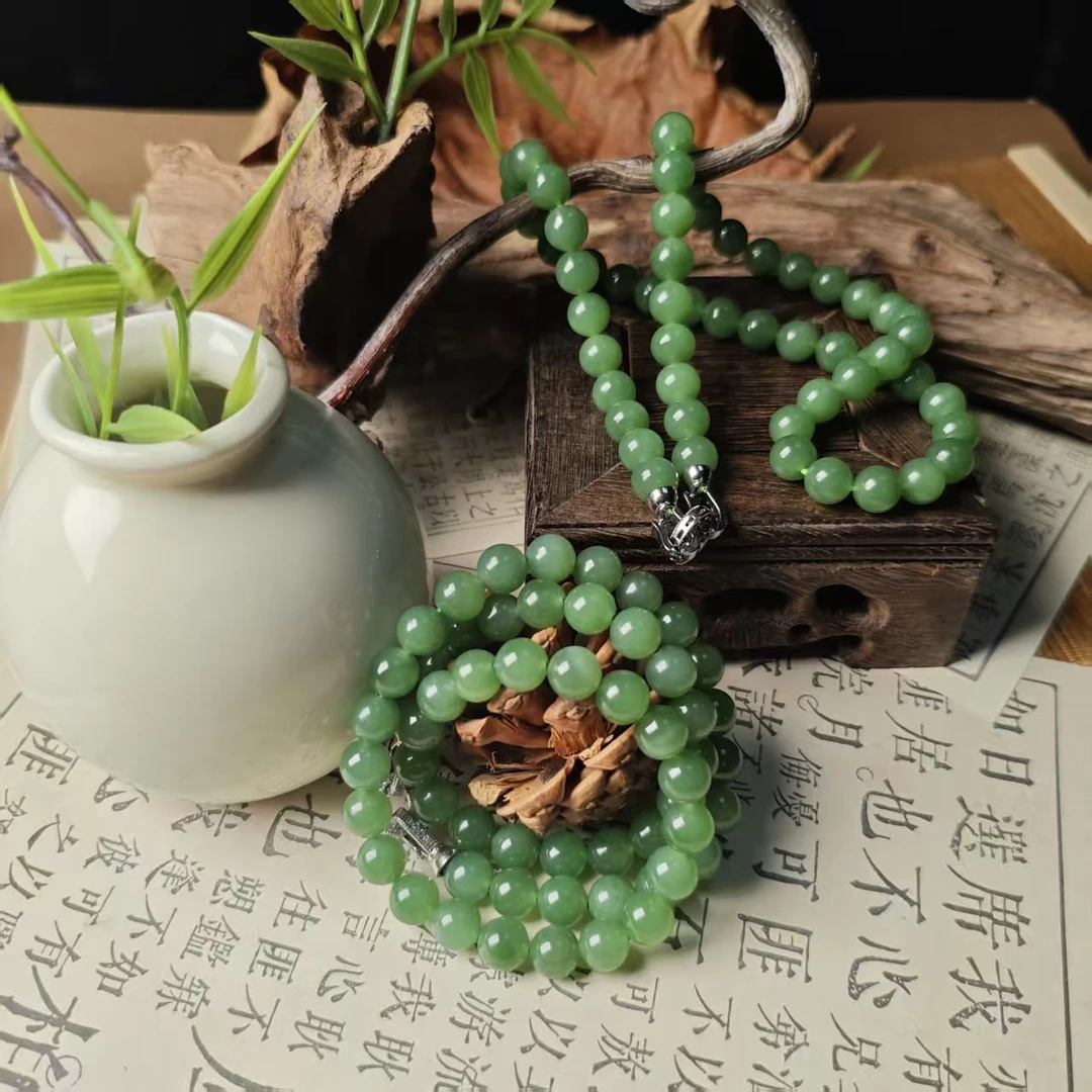 ZBG2874絮影苹香｜碧玉俄7老矿苹果绿妈妈链8mm(珠宝多样性发其一）