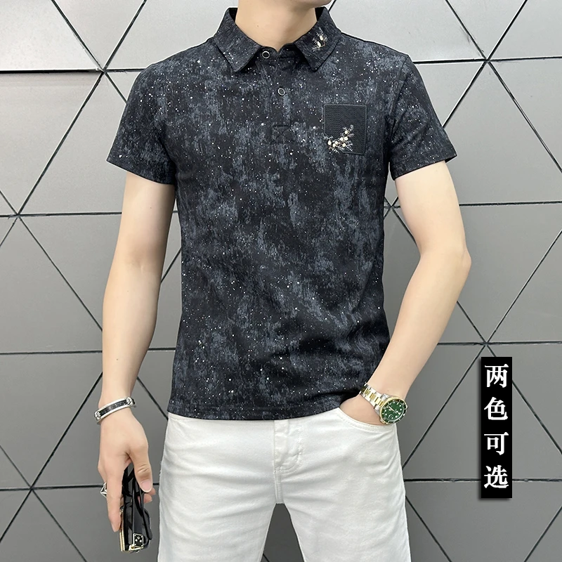 欧洲站潮牌短袖T恤男夏季新款修身爆款压花刺绣翻领潮流POLO衫男