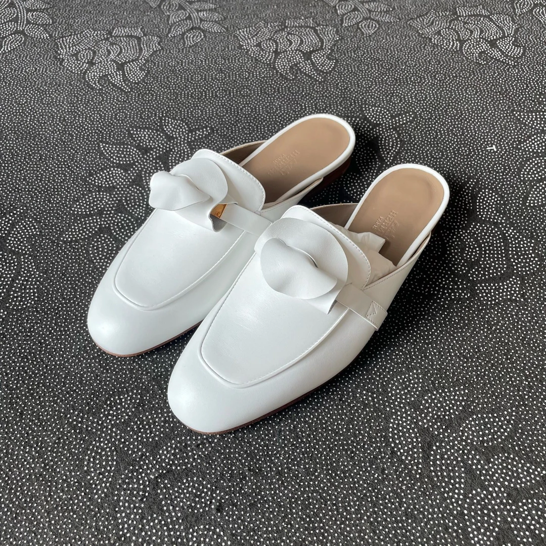 未使用 Hermes/爱马仕 白色包头半拖/35.5码/无盒