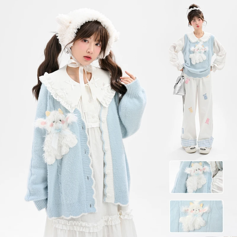 森女部落原创萌趣可爱小羊羔宽松日常毛衣女开衫2025新款春季女装