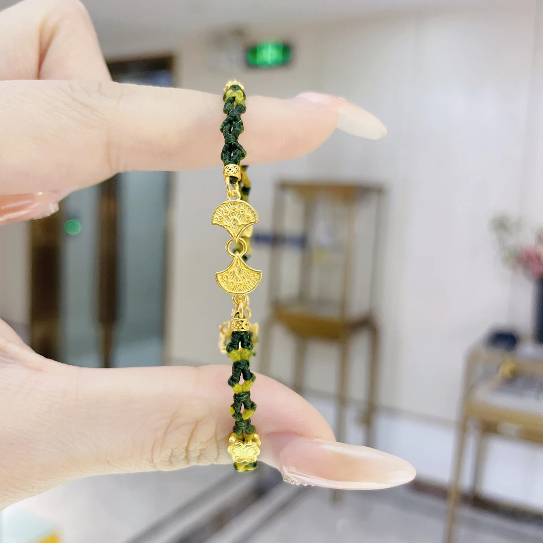 旺桂福珠宝足金黄金编绳蜡绳小手链4.53克