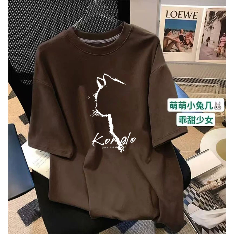 不撞款卡通磨毛正肩短袖t恤女小众常规可外穿基础款时尚百搭上衣