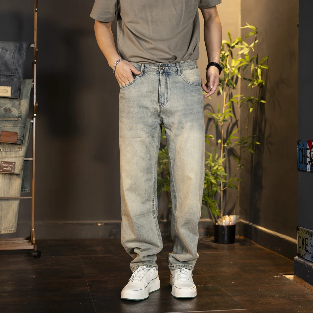 DeweLvum匠心制作！一眼就爱上!新款复古水洗休闲透气宽松牛仔裤男