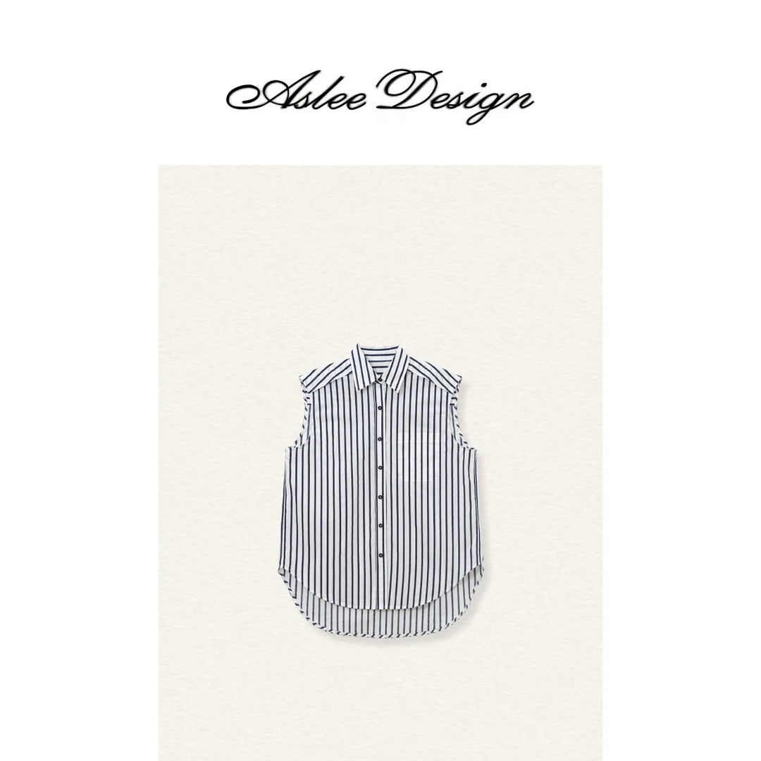 ashleyass“自在慵懒”翻领设计感时尚舒适白兰条马甲LSS240720S