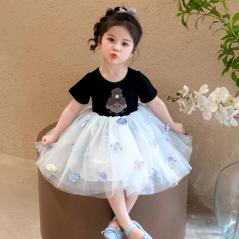 女童T恤裙子短袖夏装2025新款洋气宝宝夏季卡通连衣裙儿童薄款