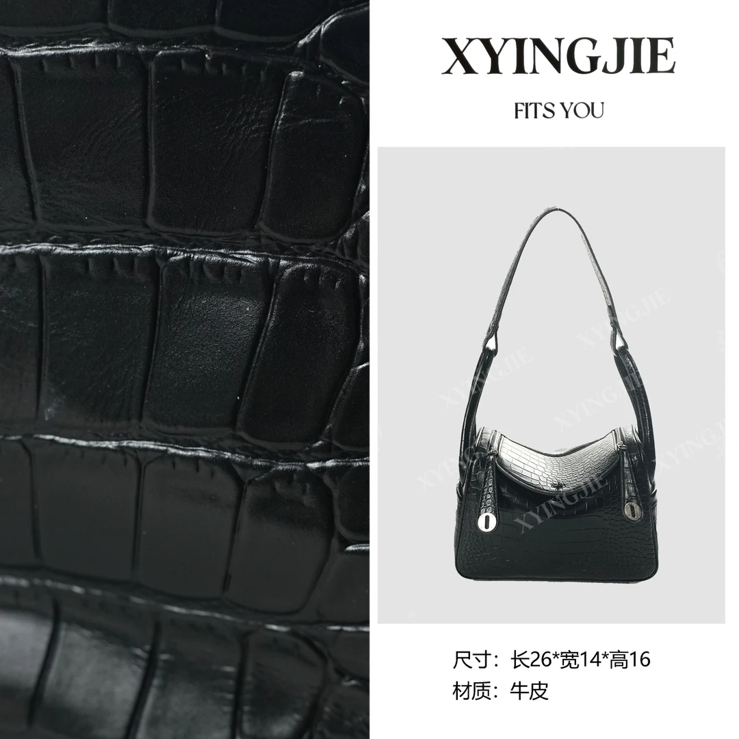 XYINGJIE· 原创设计 真皮高定手提斜挎单肩包 BV26-鳄鱼纹-黑色
