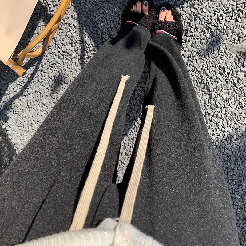 【亏本清货】德绒抽绳阔腿裤女秋冬高腰垂感风糯米裤直筒休闲拖地裤