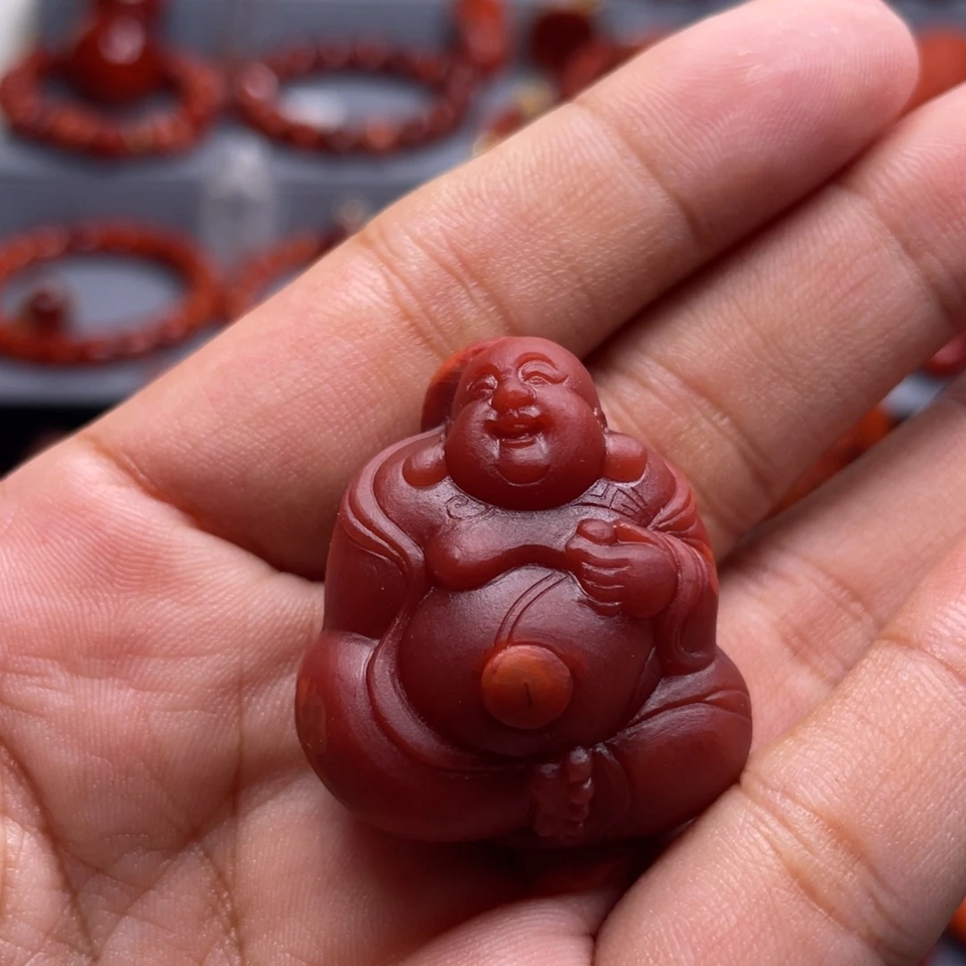 南红玛瑙未镶嵌珠宝奇石笑佛吊坠
